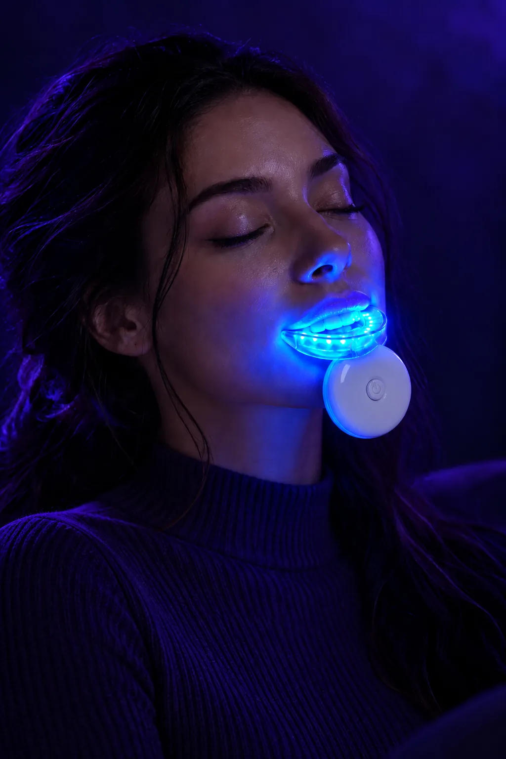 Жена със светещ в синьо LED накрайник